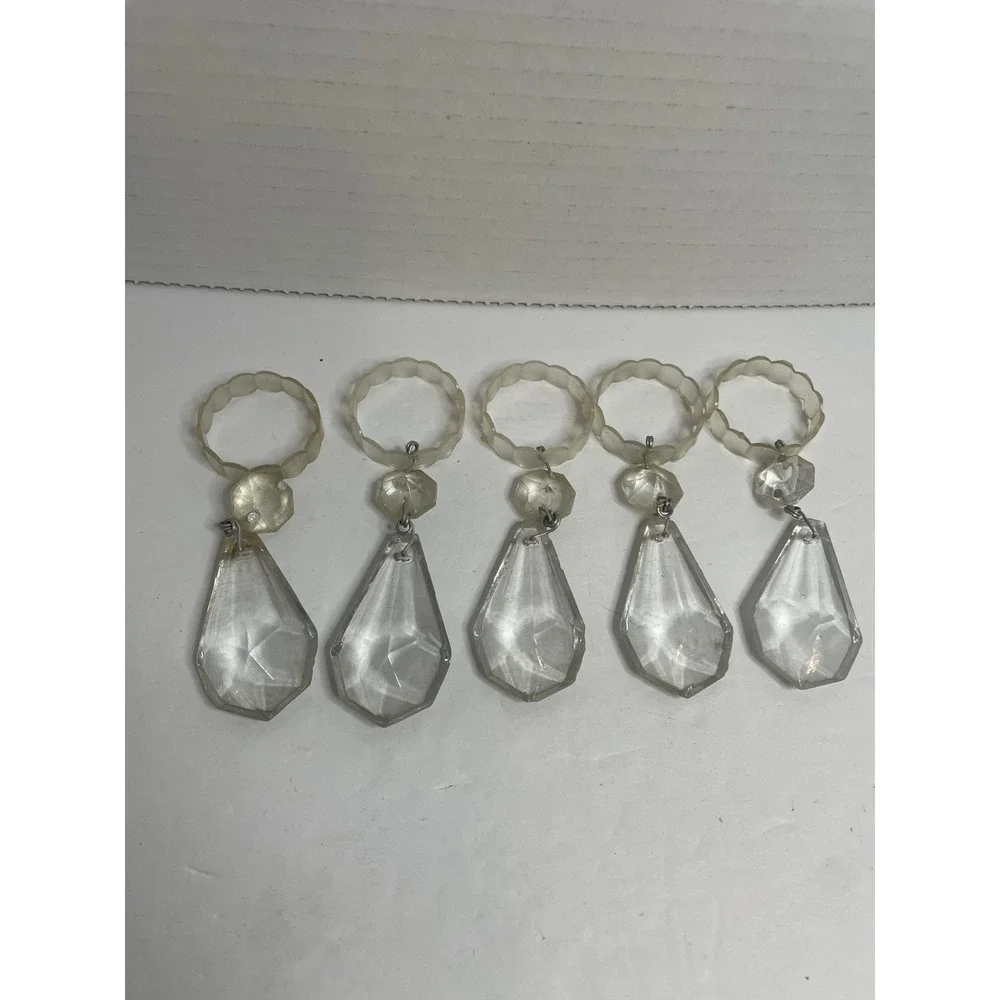 5 Vintage Antique Clear Chandelier Crystal Point Teardrop Prisms 3